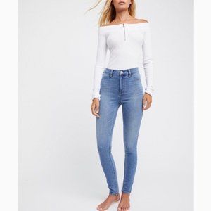 FREE PEOPLE Skinny Jeans Womens 31S High Rise Medium Wash $78 Petite Stretch